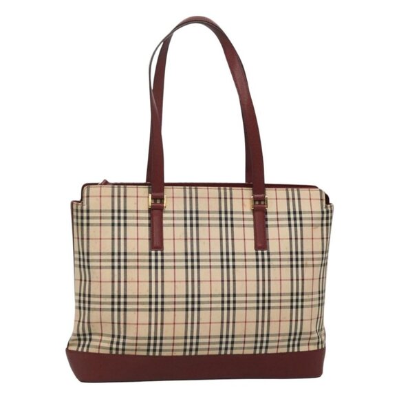 BURBERRY Nova Check Tote Bag Canvas Beige Red gold Auth - Picture 1 of 16